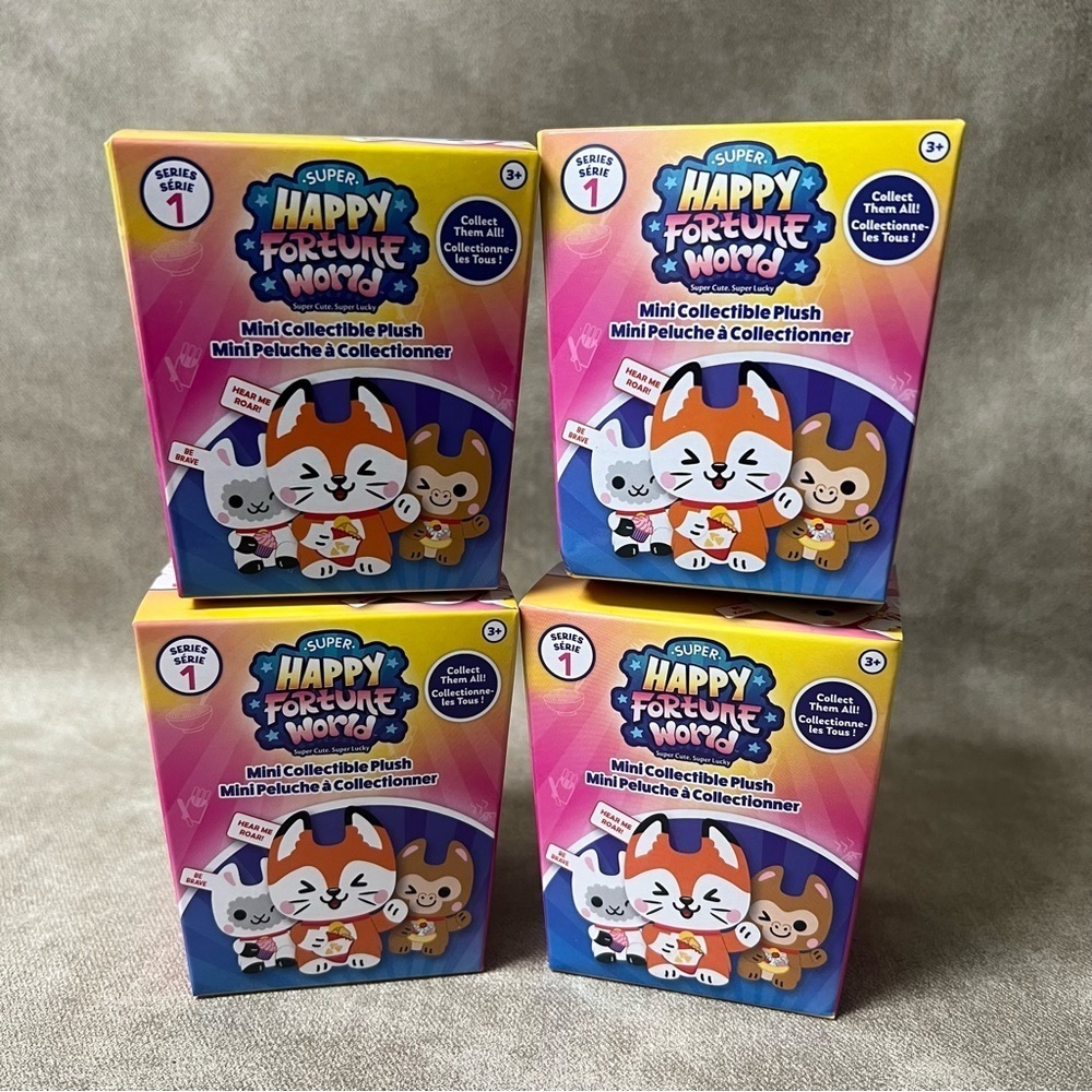 NEW Super Happy Fortune World Mini Collectible Plush Series 1 Four Boxes